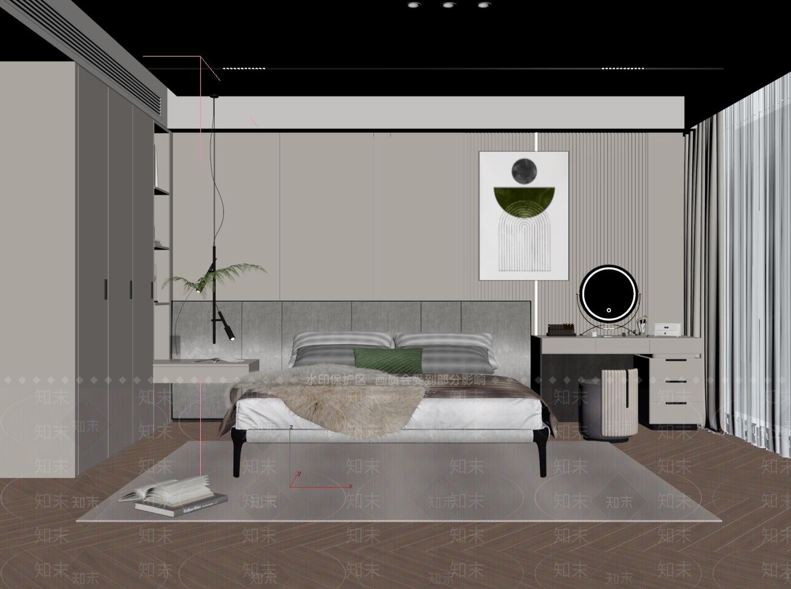 奶油风家居卧室3D模型下载【ID:1234262290】