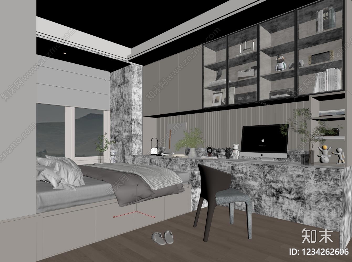 现代简约榻榻米卧室3D模型下载【ID:1234262606】