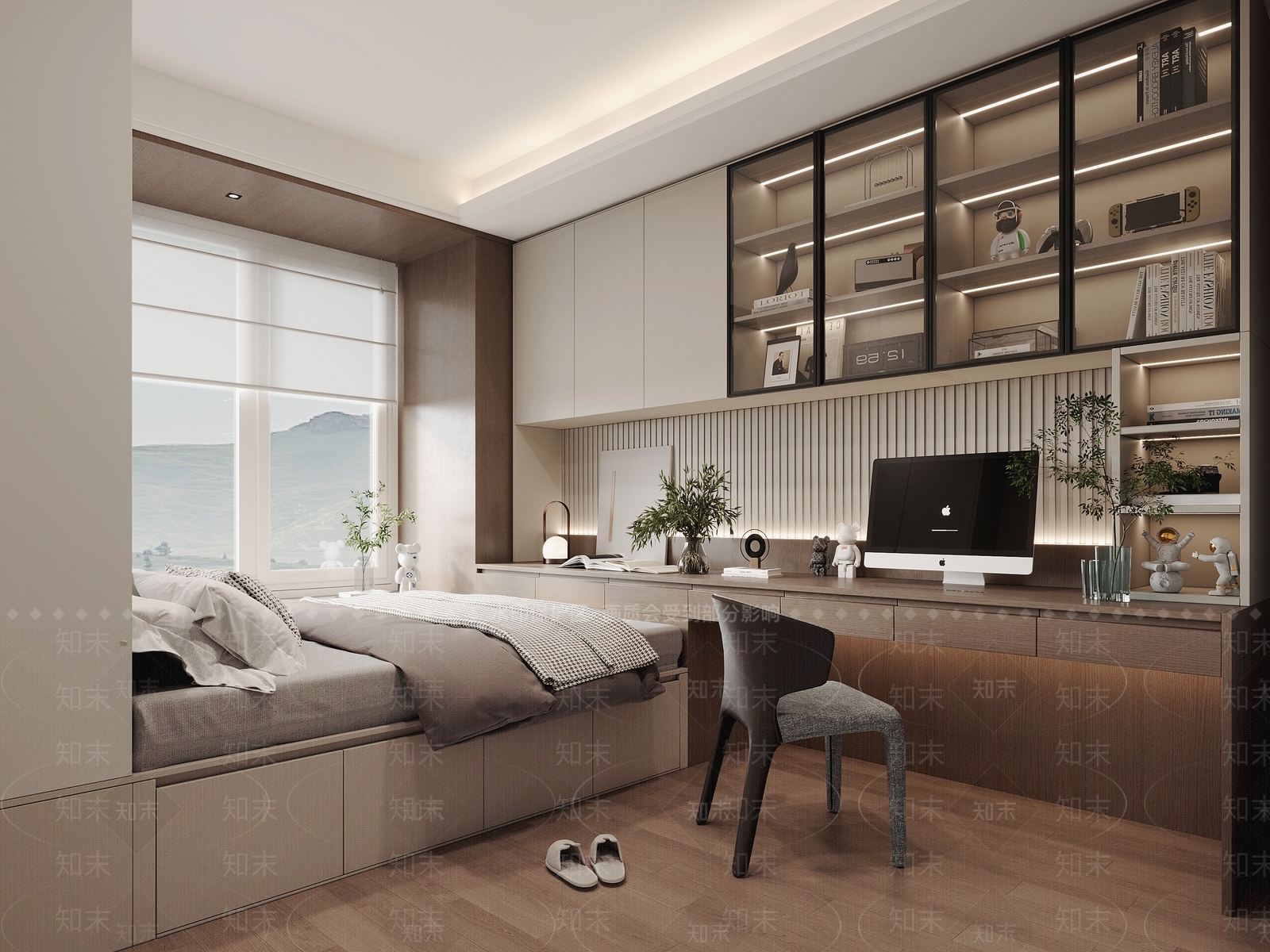 现代简约榻榻米卧室3D模型下载【ID:1234262606】