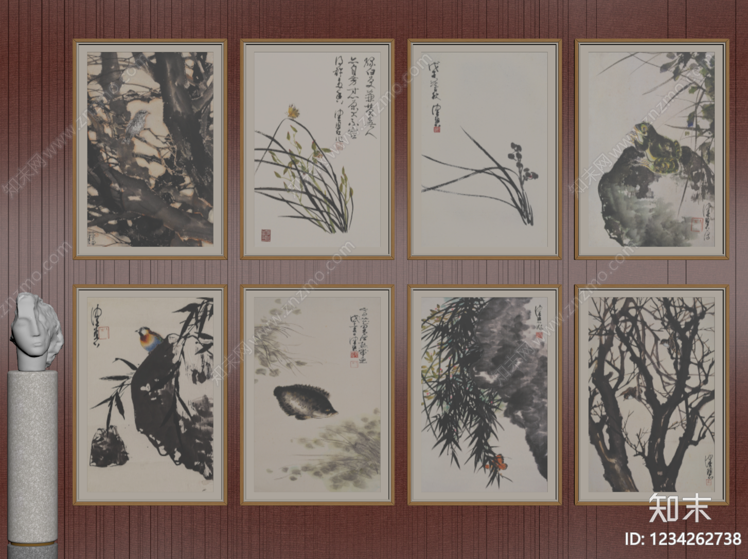 新中式挂画组合SU模型下载【ID:1234262738】
