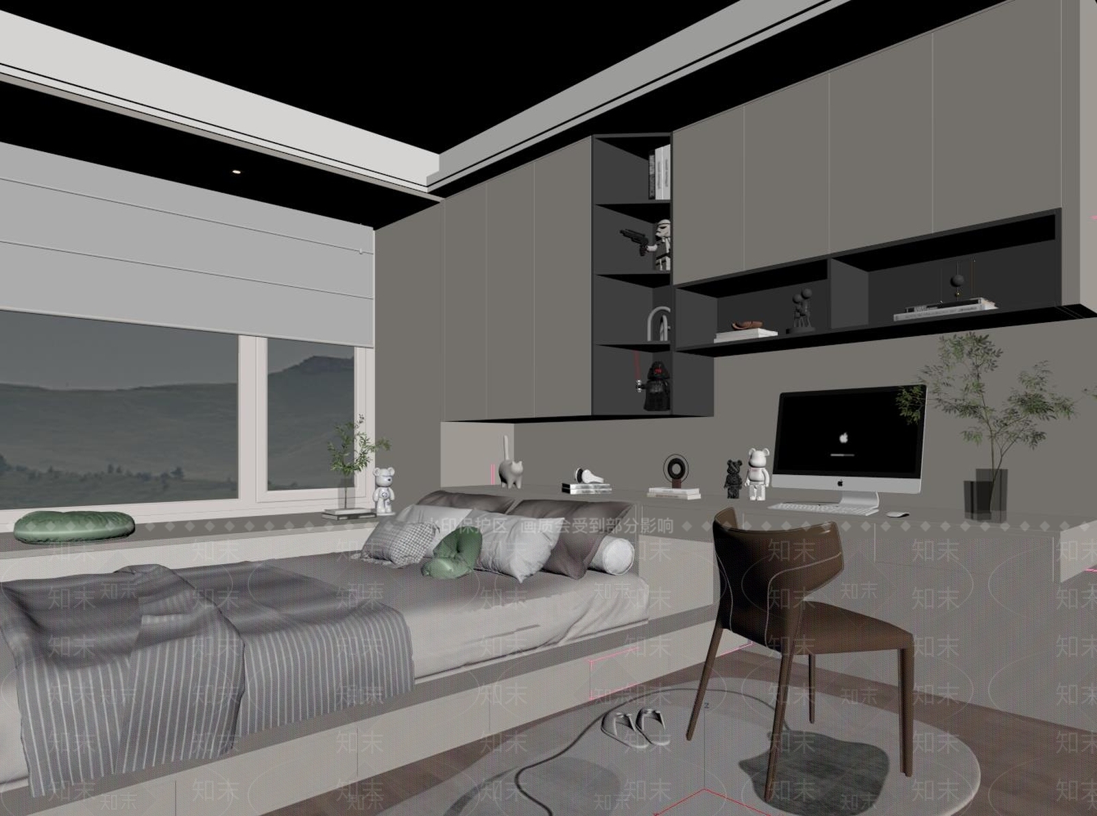 现代简约榻榻米卧室3D模型下载【ID:1234262849】