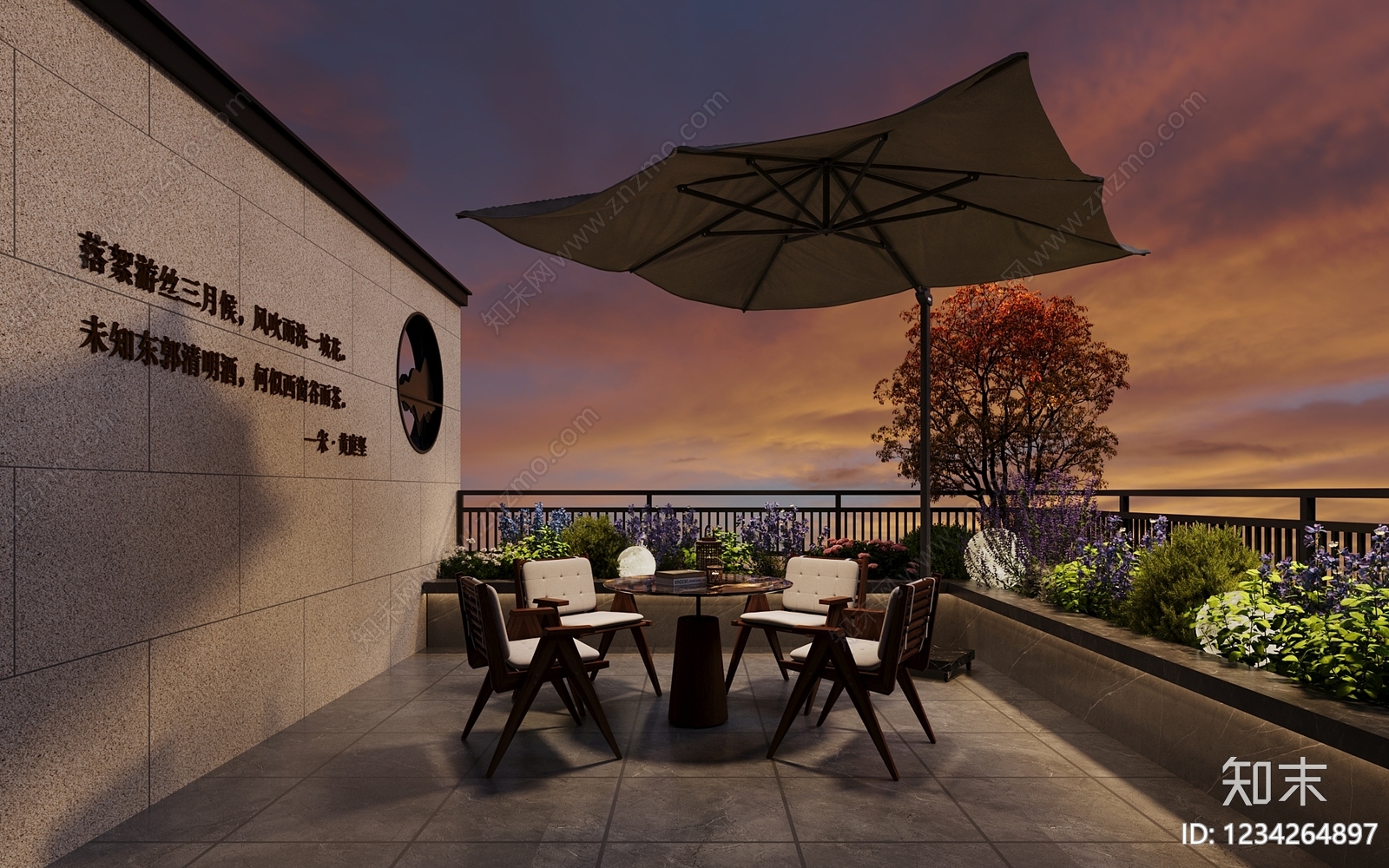 新中式景观屋顶花园3D模型下载【ID:1234264897】