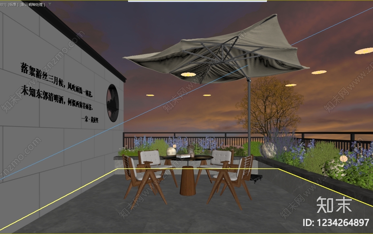 新中式景观屋顶花园3D模型下载【ID:1234264897】
