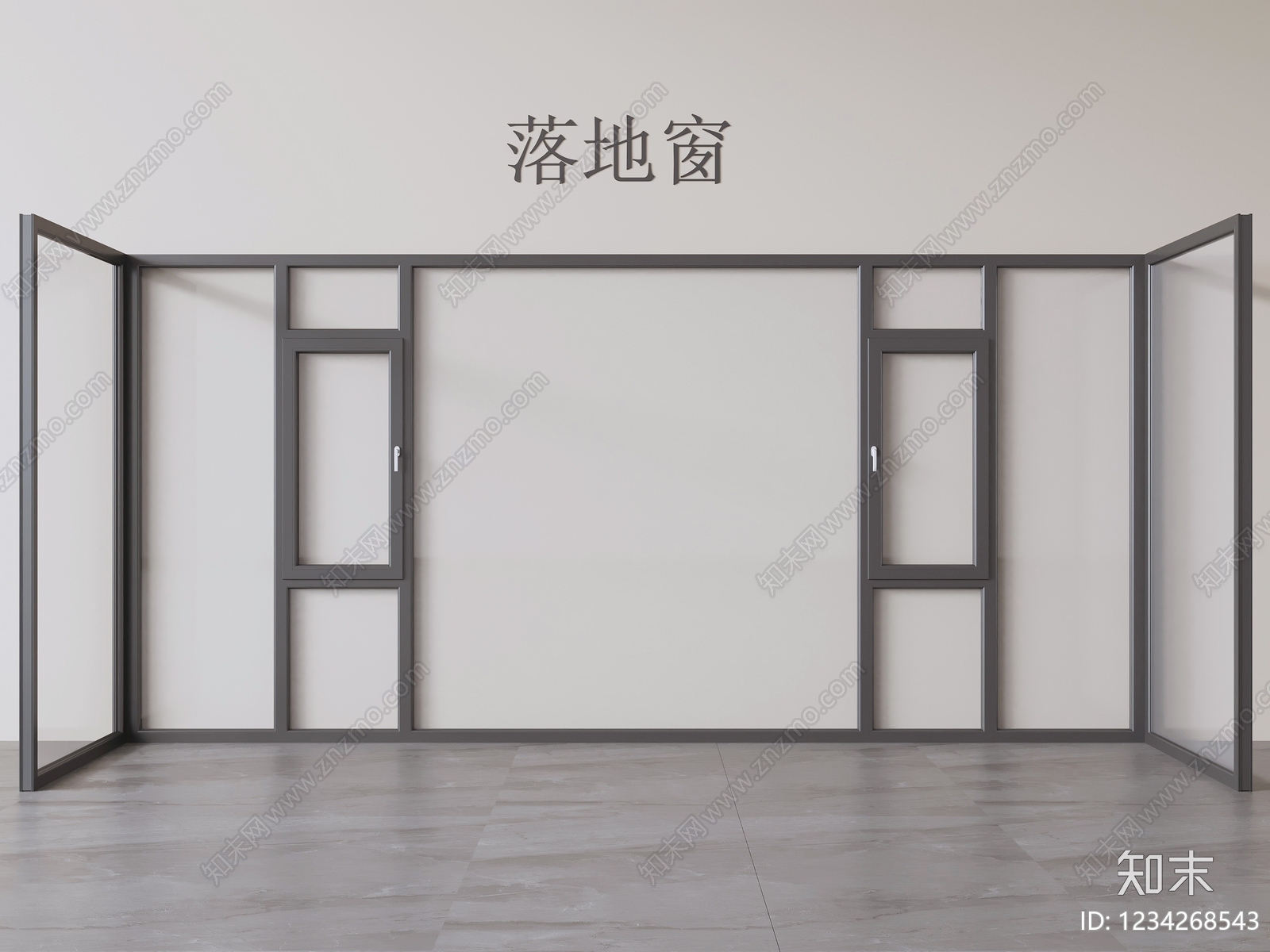 现代简约落地窗SU模型草图
