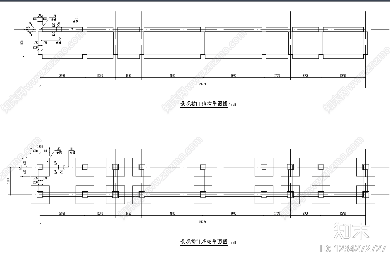 景观桥cad施工图下载【ID:1234272727】