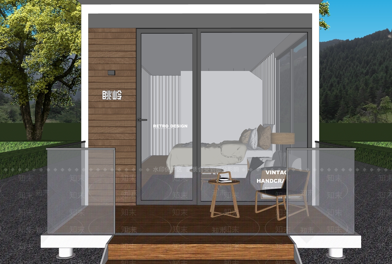 现代简约民宿建筑SU模型下载【ID:1234274271】