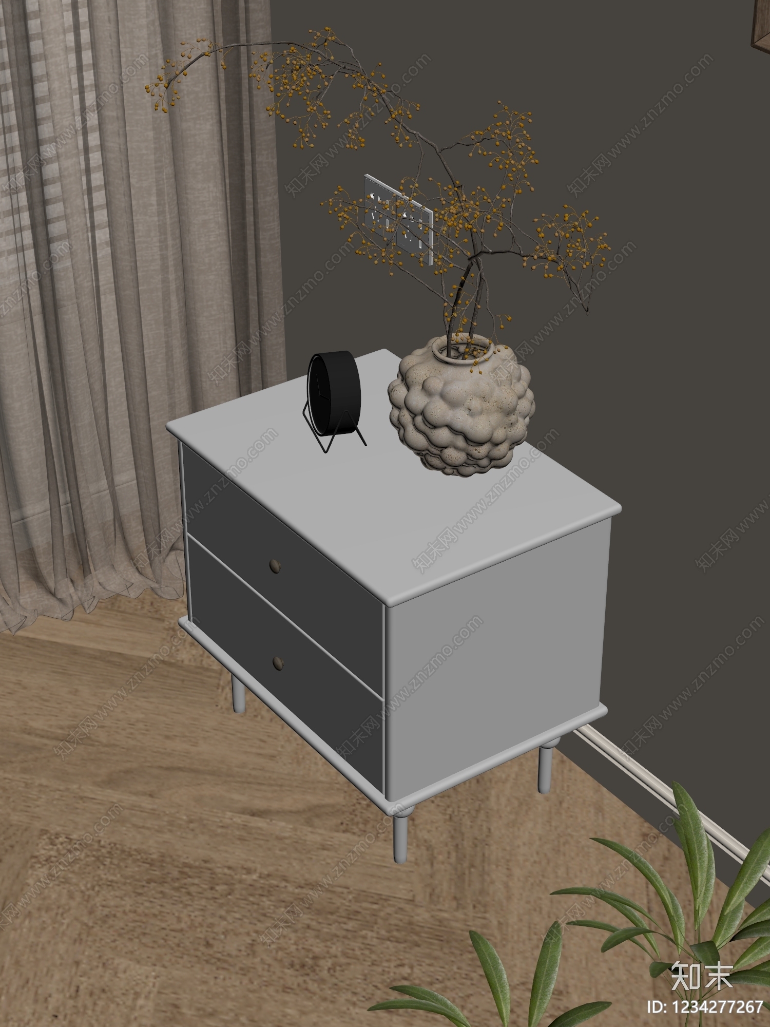 现代简约床头柜3D模型下载【ID:1234277267】