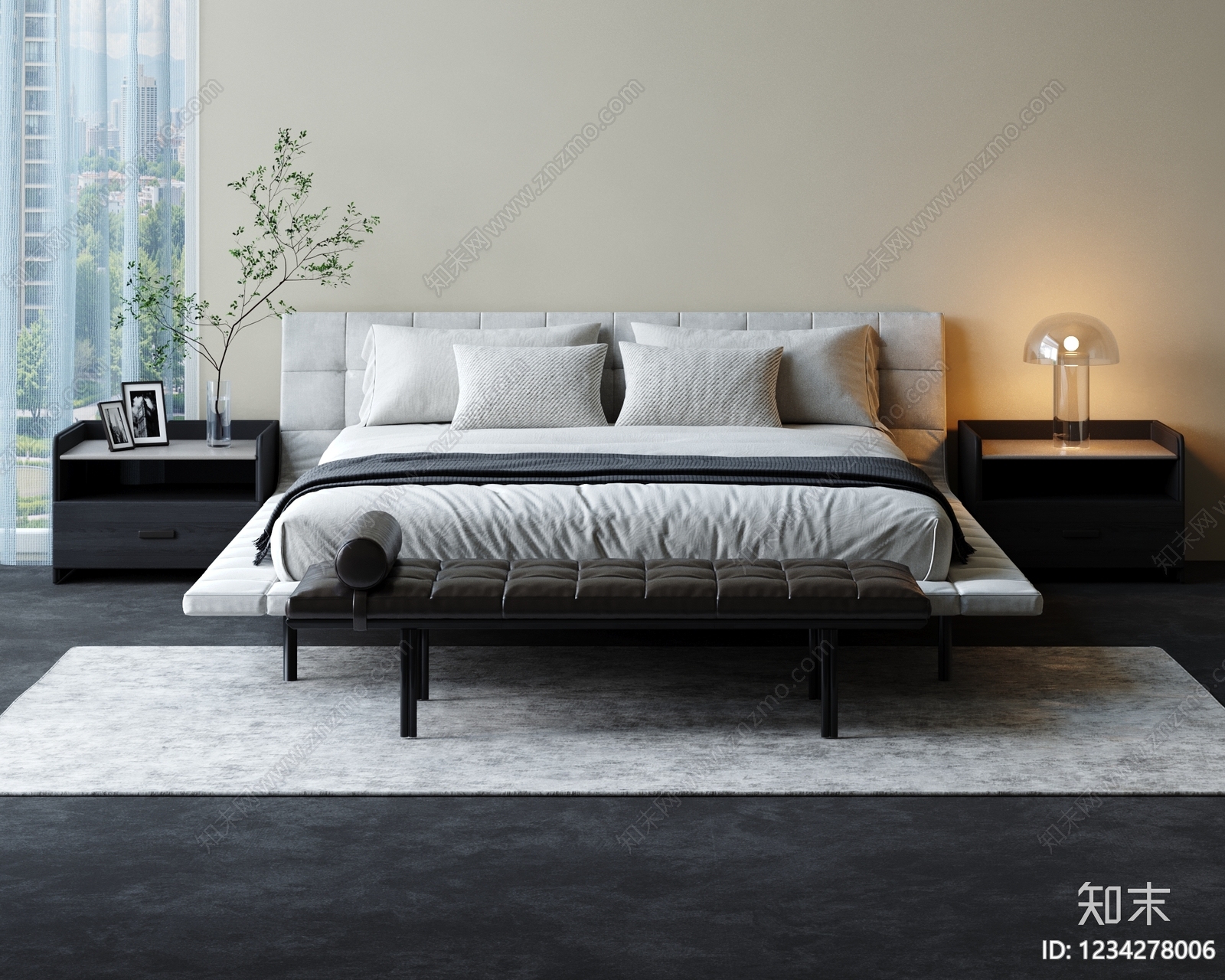 意式极简双人床3D模型下载【ID:1234278006】