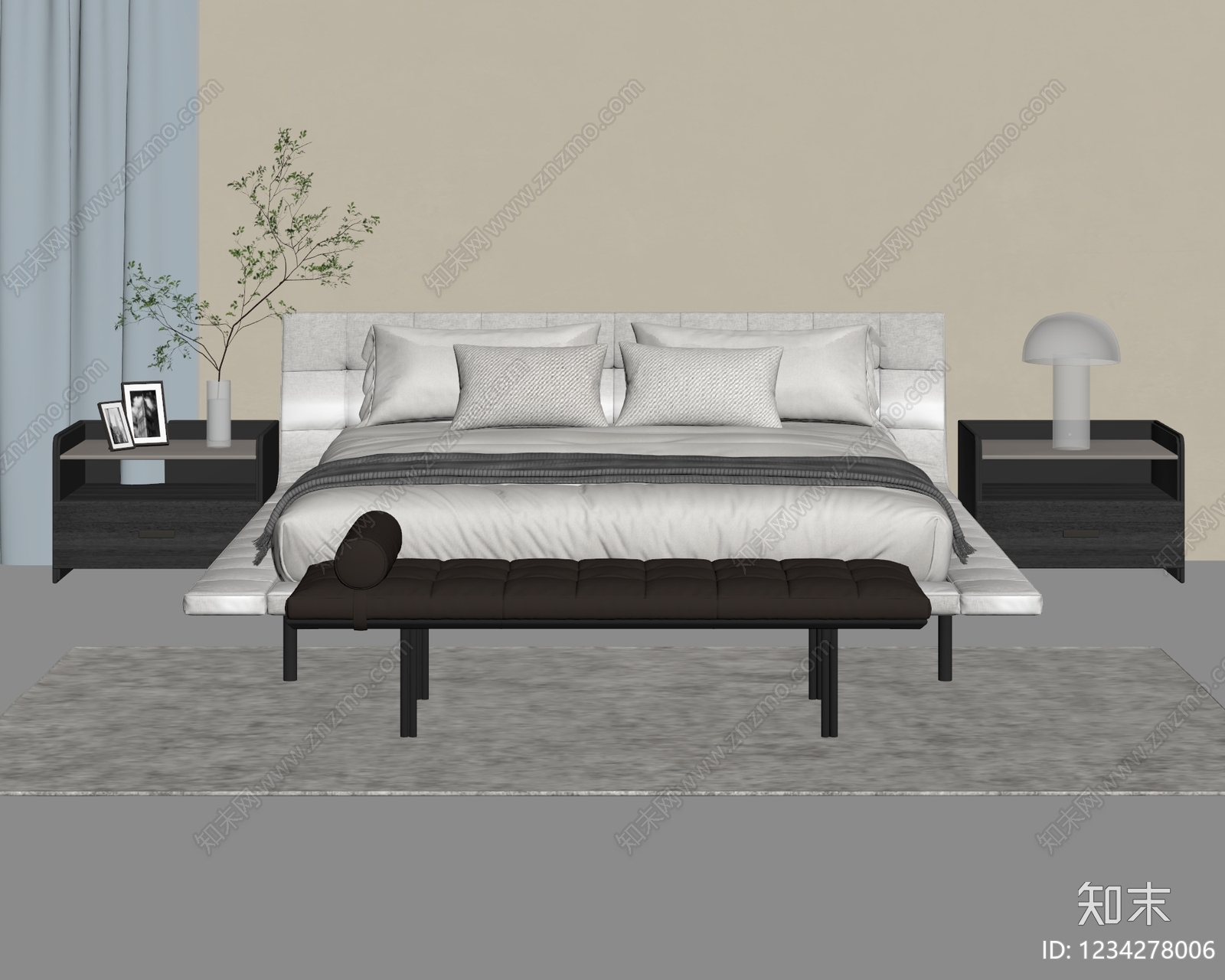 意式极简双人床3D模型下载【ID:1234278006】
