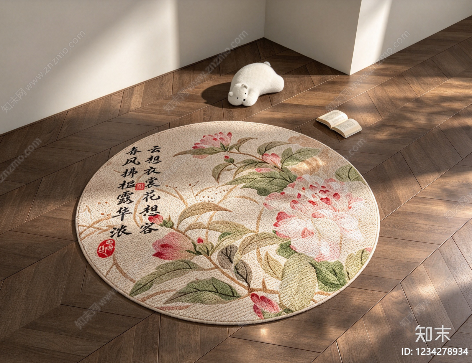 新中式圆形地毯SU模型下载【ID:1234278934】