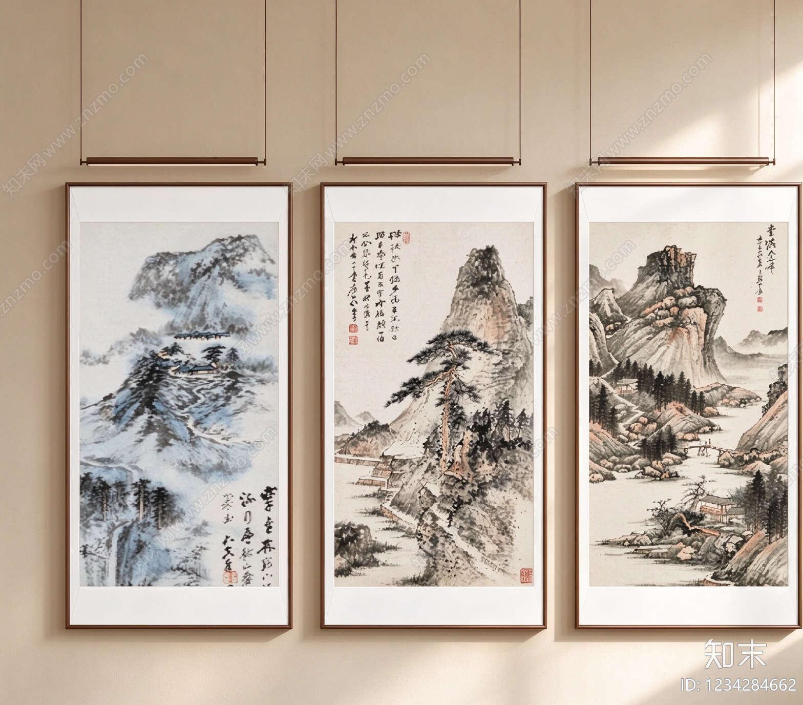 新中式山水画SU模型下载【ID:1234284662】
