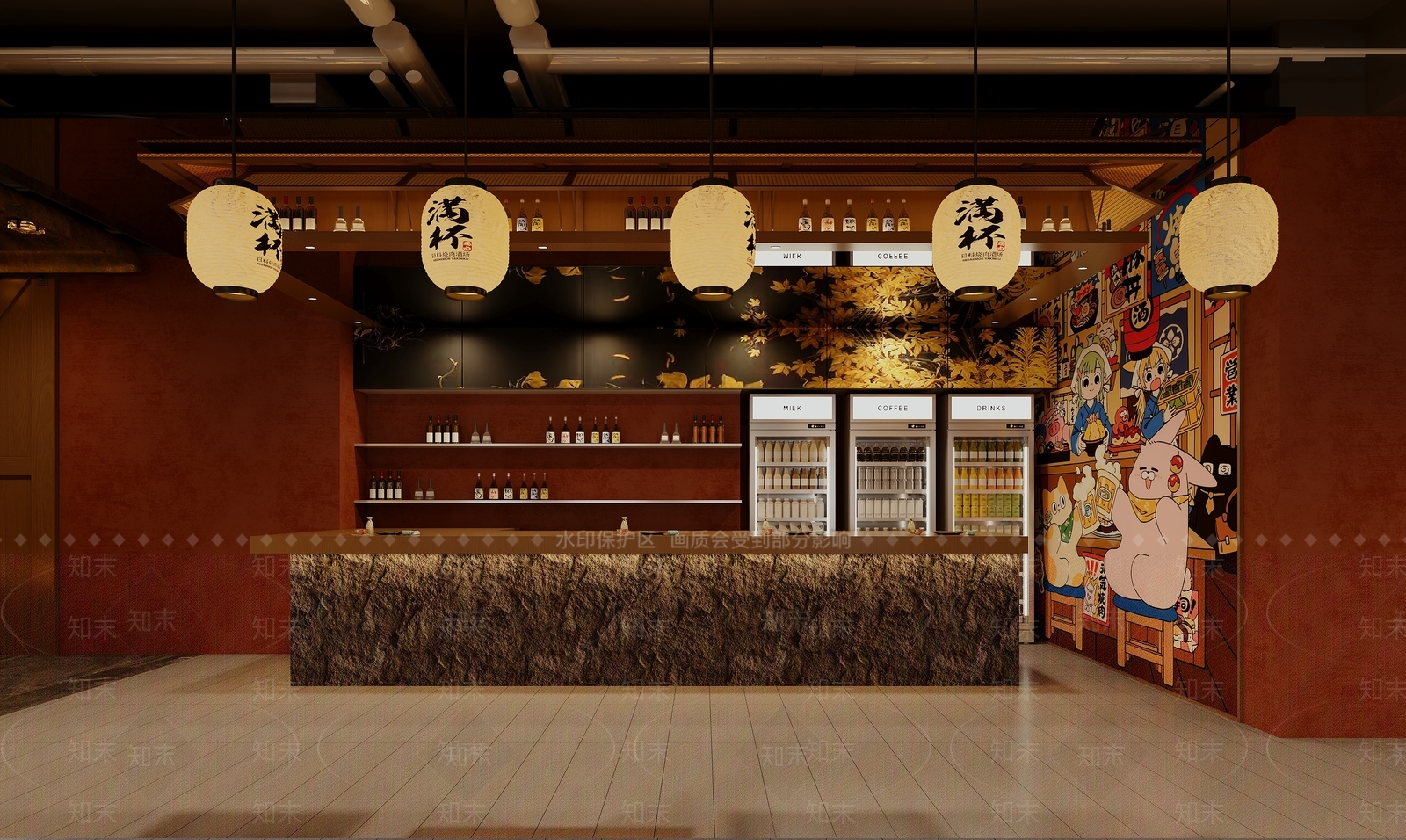 现代日料店3D模型渲染效果图