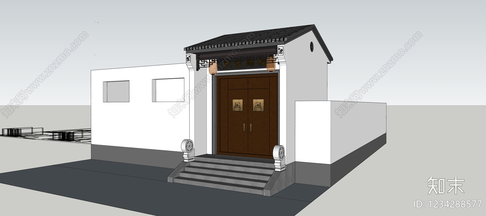 中式入口大门SU模型下载【ID:1234288577】