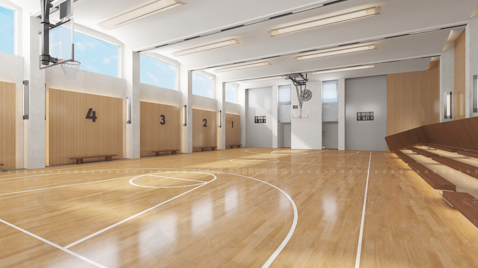 现代简约篮球场3D模型渲染效果图