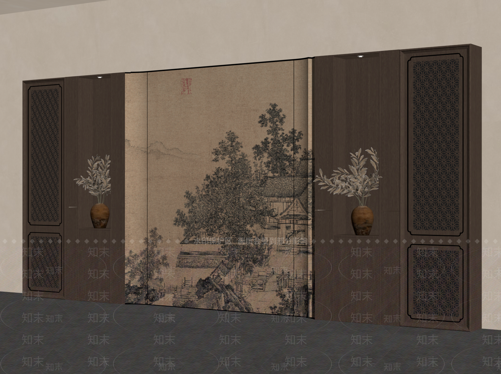 新中式玄关背景墙3D模型下载【ID:1234294334】
