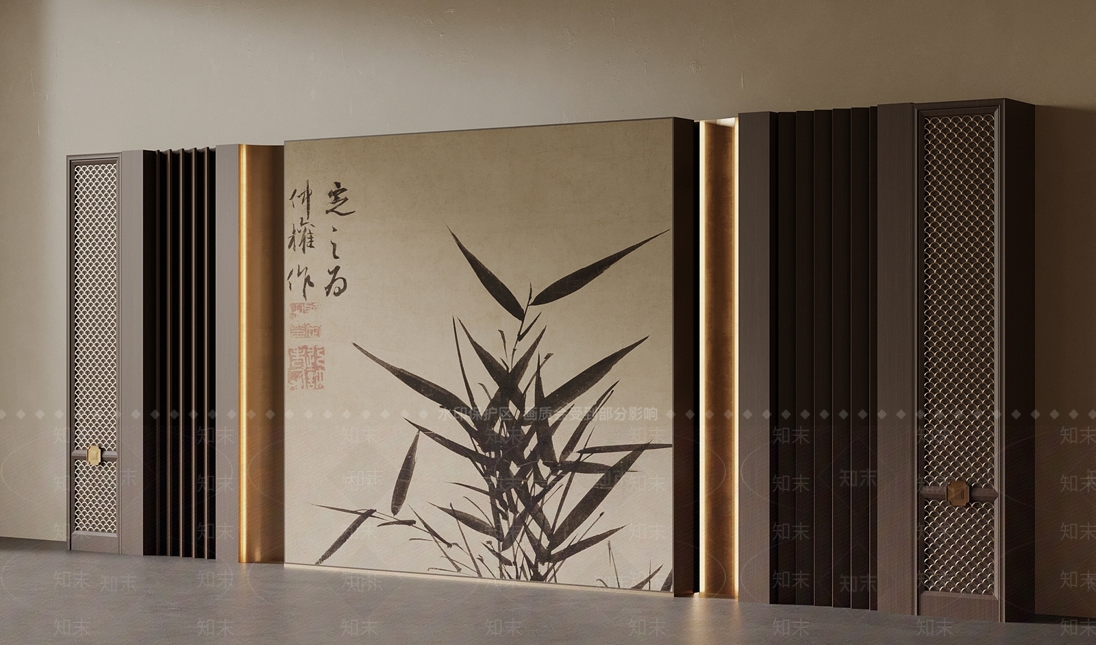 新中式背景墙SU模型下载【ID:1234295280】
