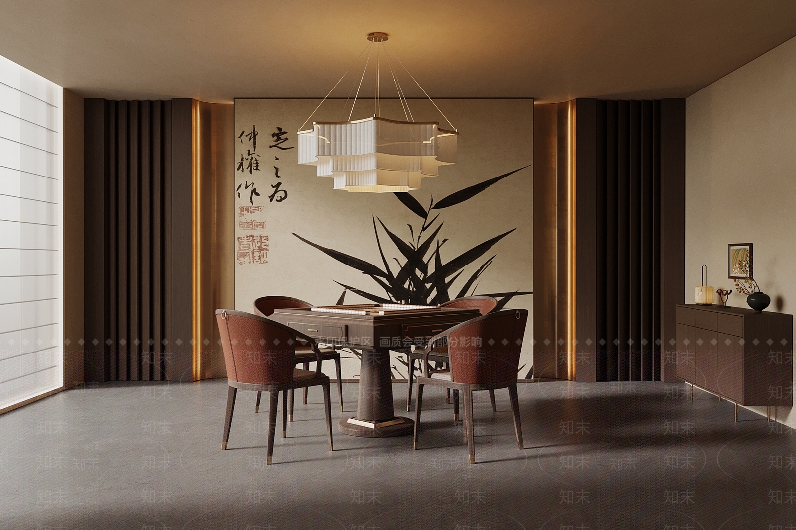 新中式棋牌室3D模型渲染效果图