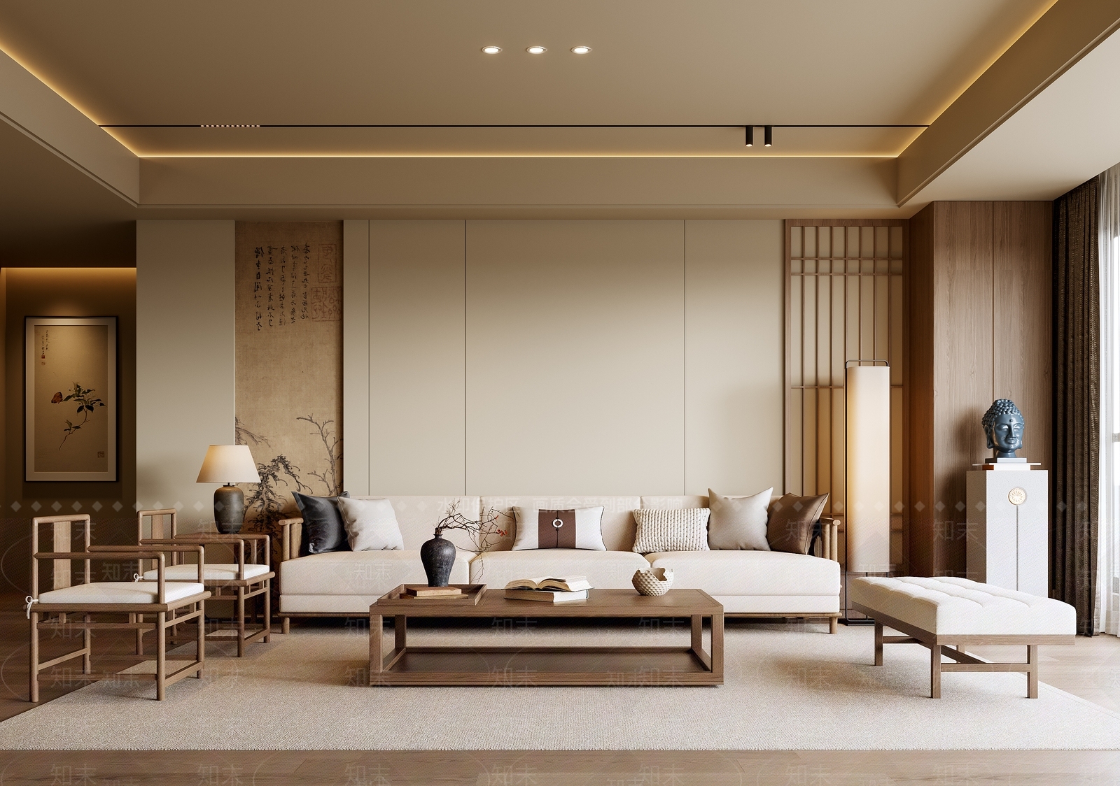 新中式家居客厅SU模型下载【ID:1234300994】