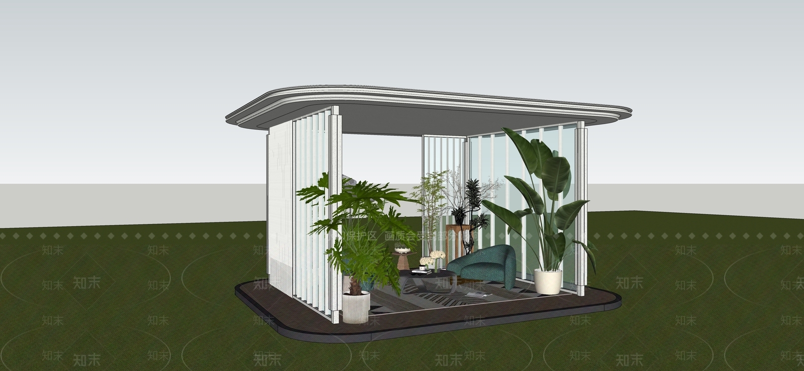 现代廊架空间SU模型下载【ID:1234301760】