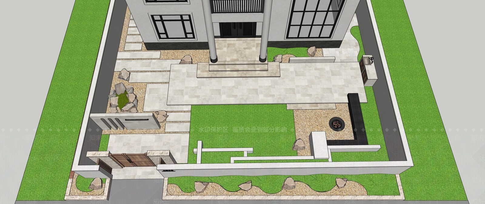 现代简约别墅庭院SU模型下载【ID:1234302691】