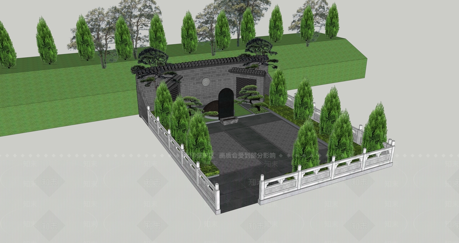 新中式景观文化场馆景观SU模型下载【ID:1234303353】