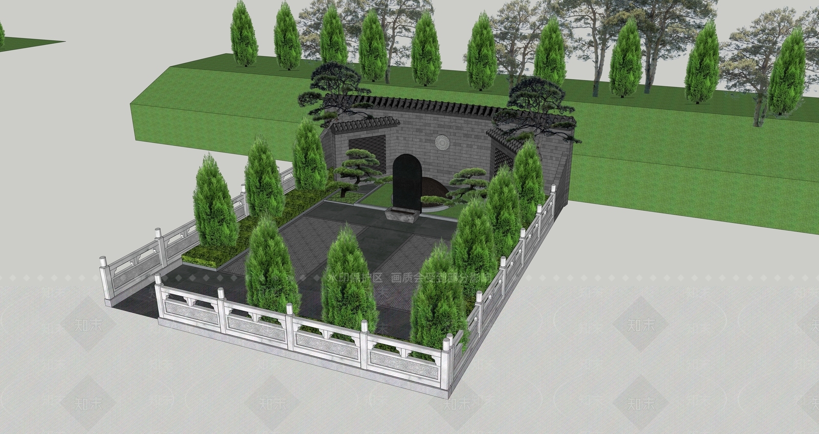 新中式景观文化场馆景观SU模型下载【ID:1234303353】