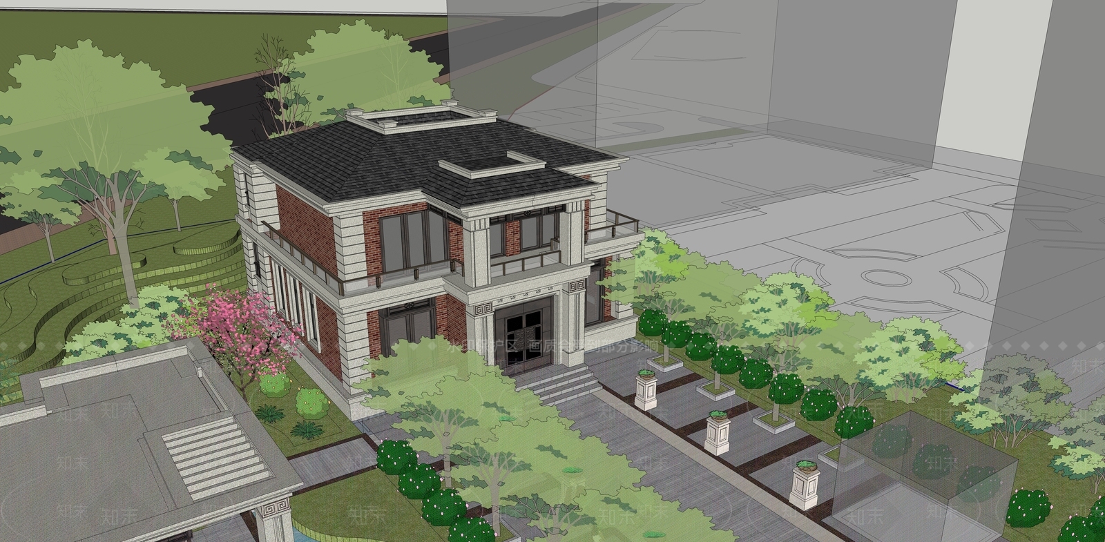 新中式独栋别墅SU模型下载【ID:1234304032】
