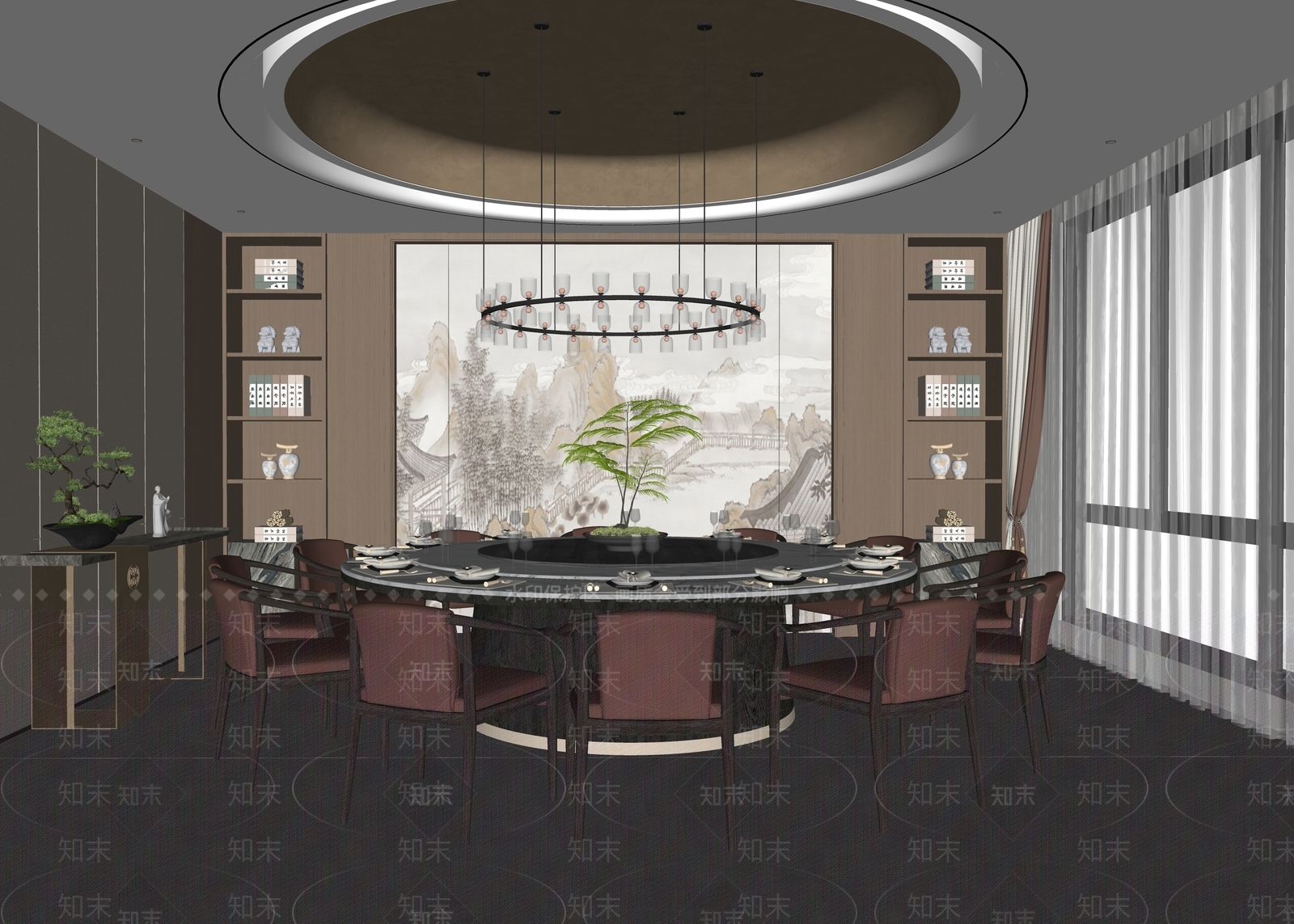 新中式包厢SU模型下载【ID:1234303853】
