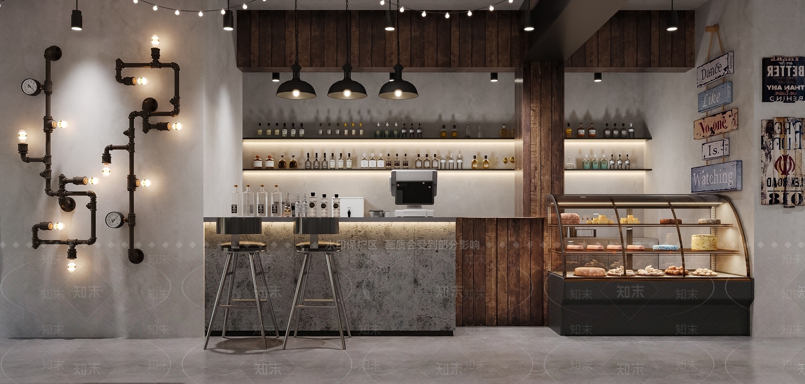 工业风火锅店3D模型渲染效果图