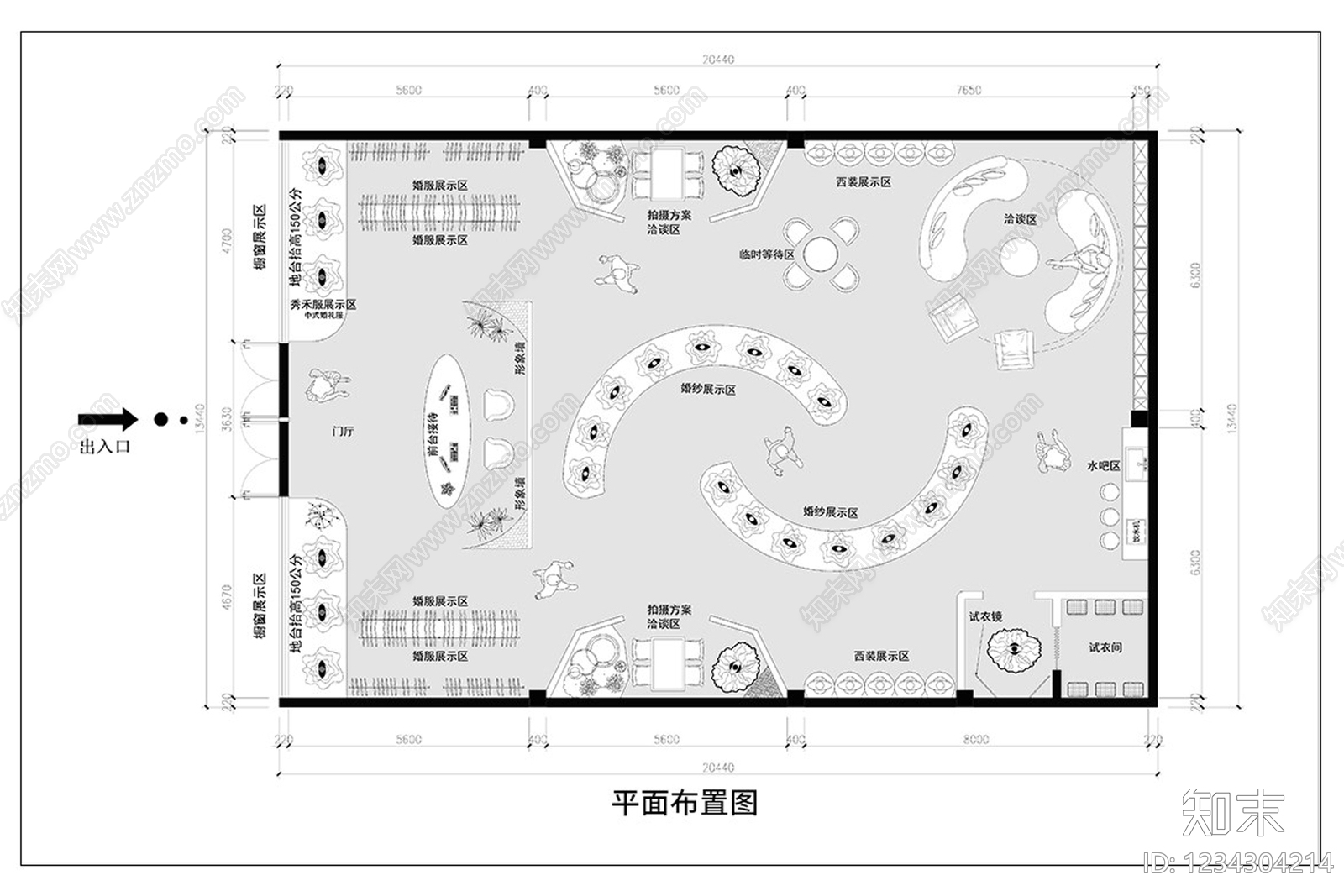 婚纱店cad施工图下载【ID:1234304214】