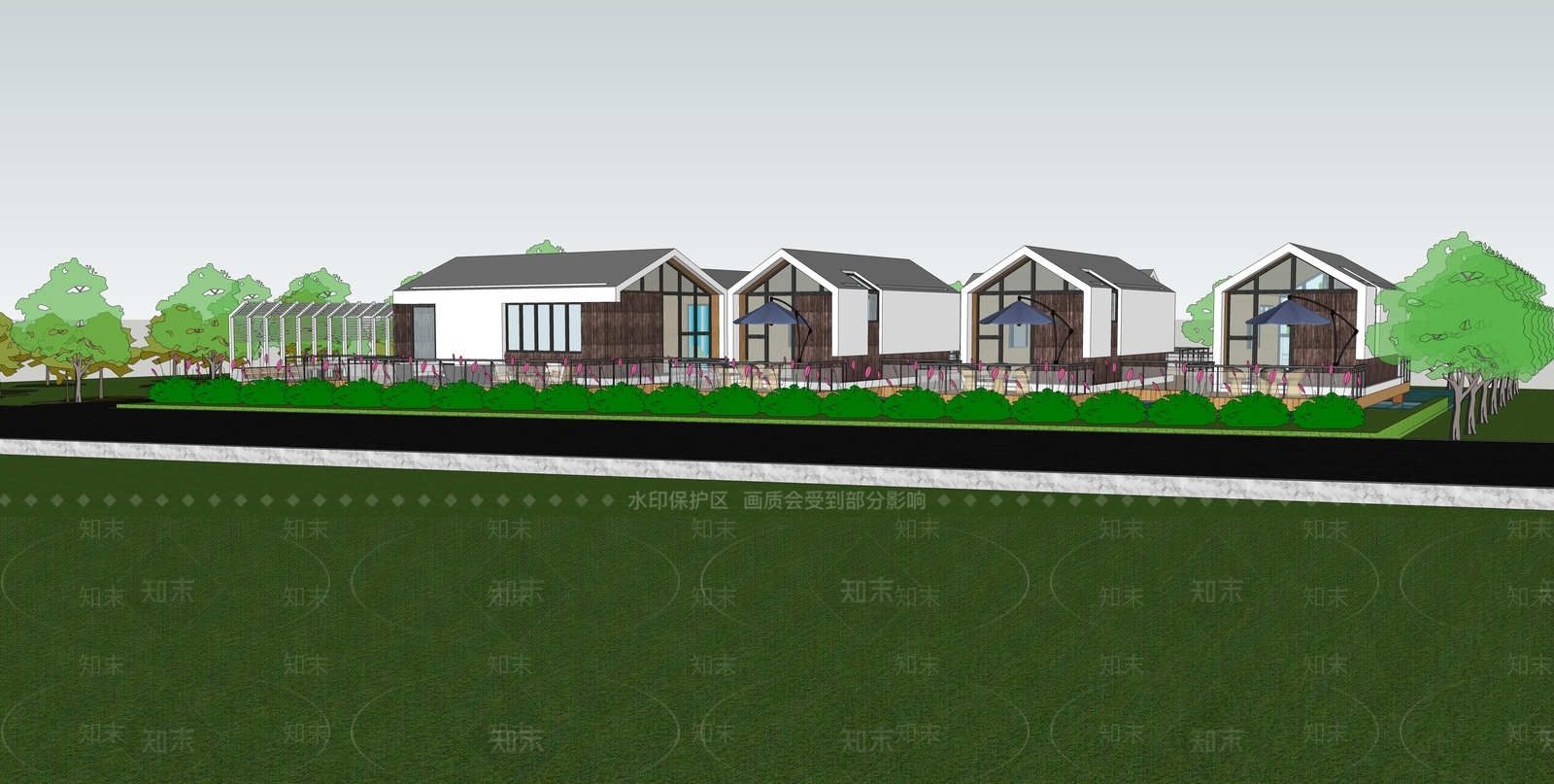 现代民宿建筑SU模型下载【ID:1234306395】