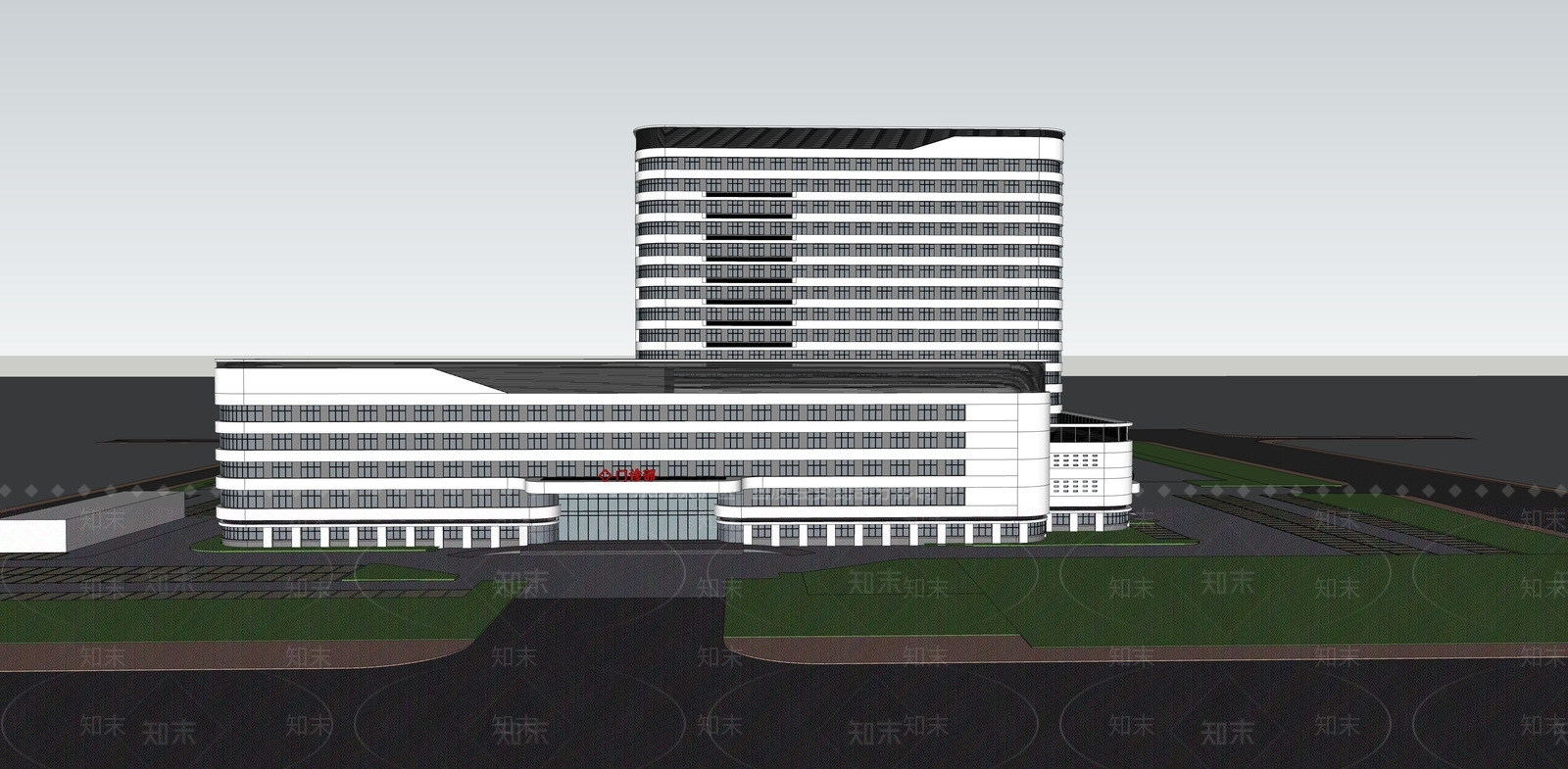 现代主义医院建筑SU模型下载【ID:1234306924】