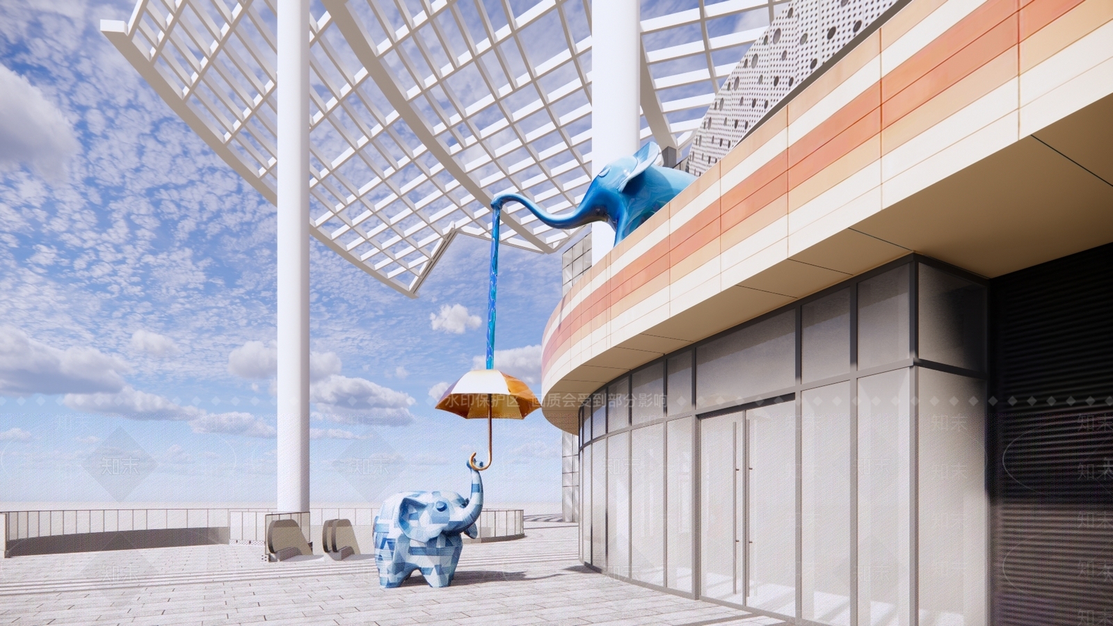 现代主义城市广场装置SU模型下载【ID:1234309318】