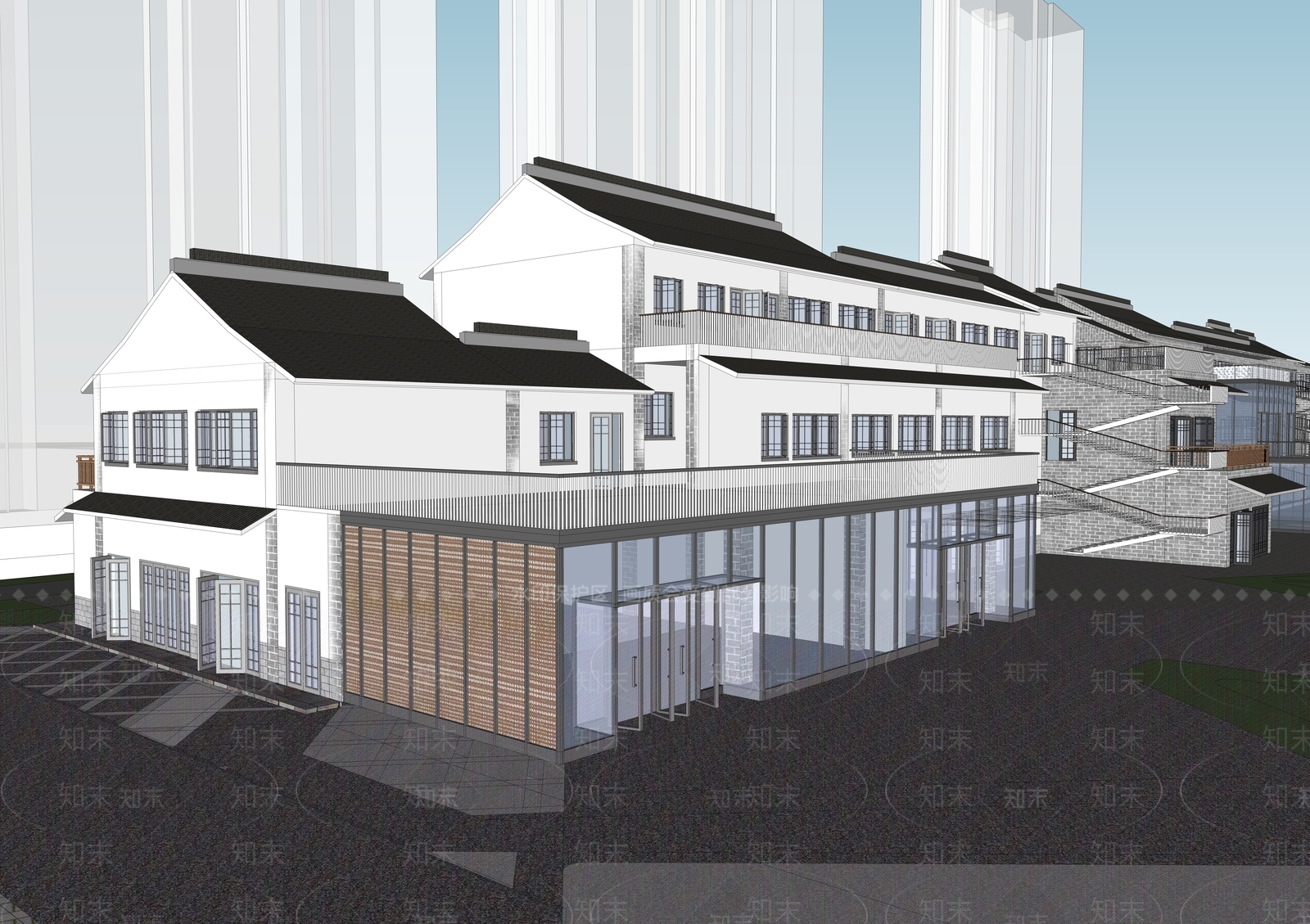 新中式商业街SU模型下载【ID:1234325485】