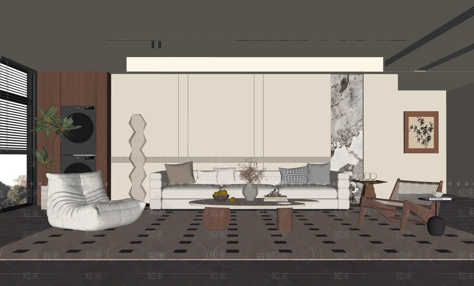 现代简约家居客厅SU模型下载【ID:1234313339】