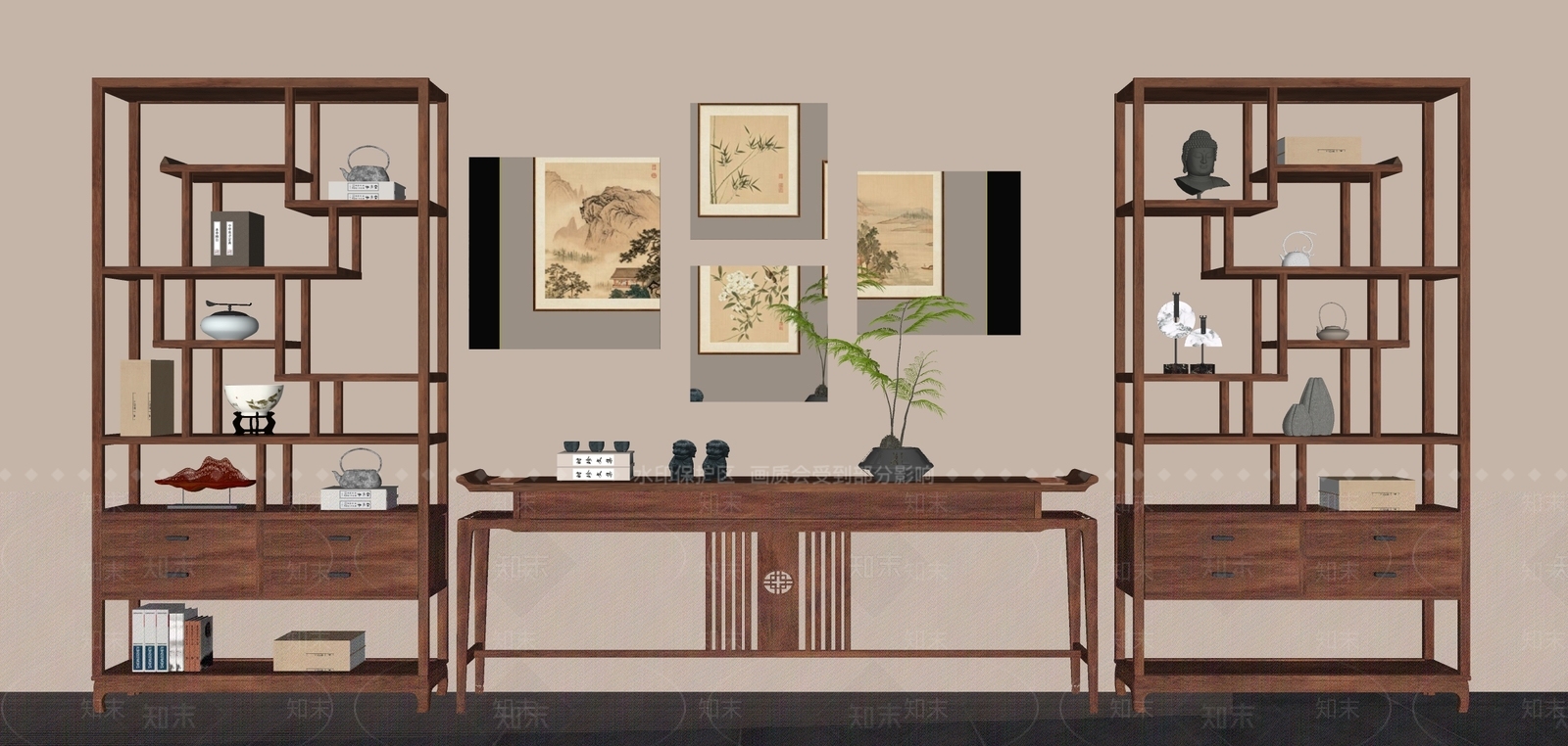 新中式博古架SU模型下载【ID:1234314143】