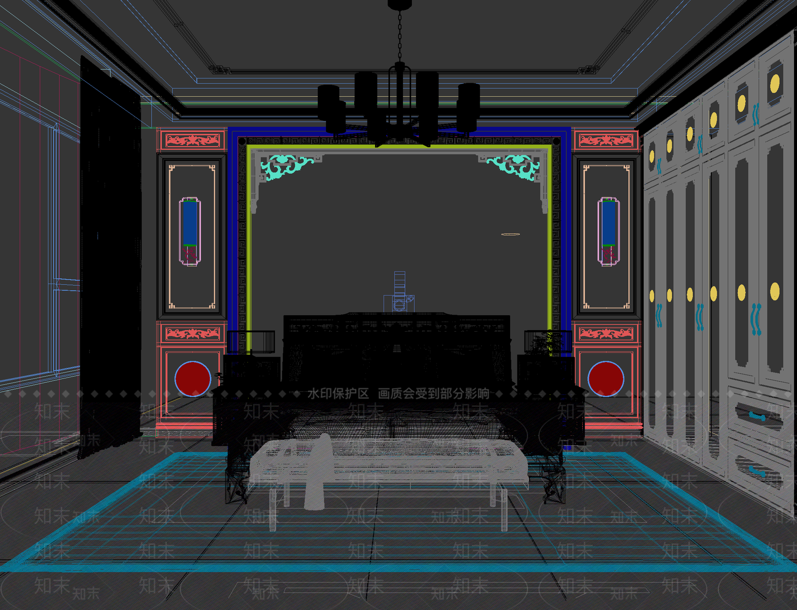 新中式主卧3D模型下载【ID:1234315087】