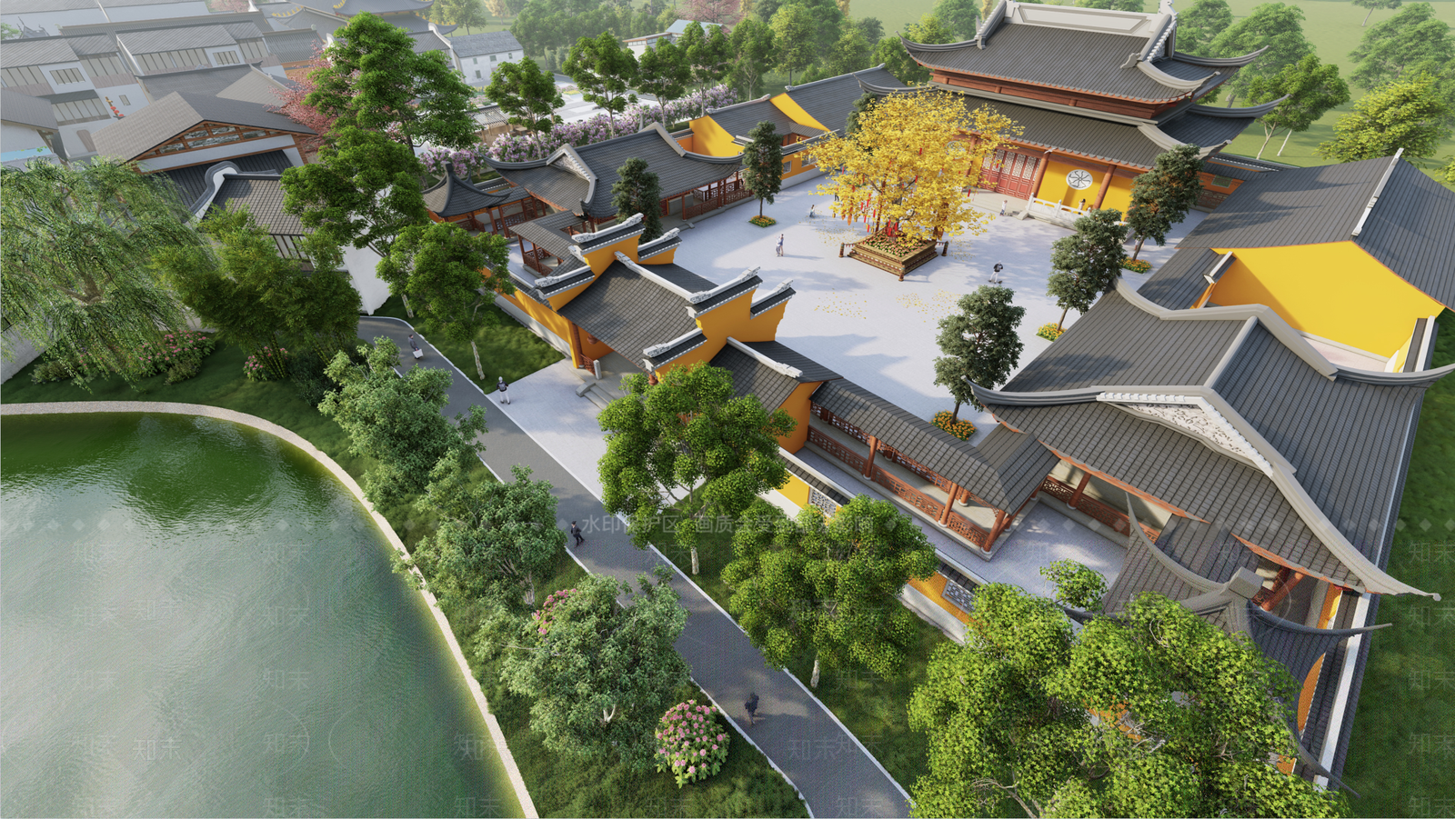 新中式景观文旅项目景观SU模型下载【ID:1234316748】