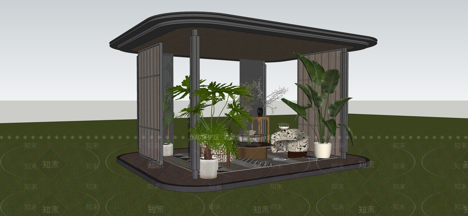 中古风廊架SU模型下载【ID:1234317455】