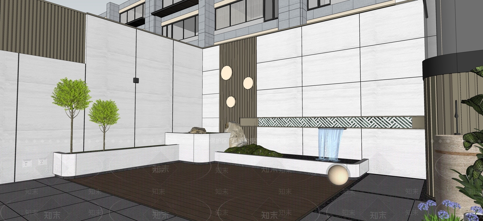 现代简约别墅庭院SU模型下载【ID:1234317801】