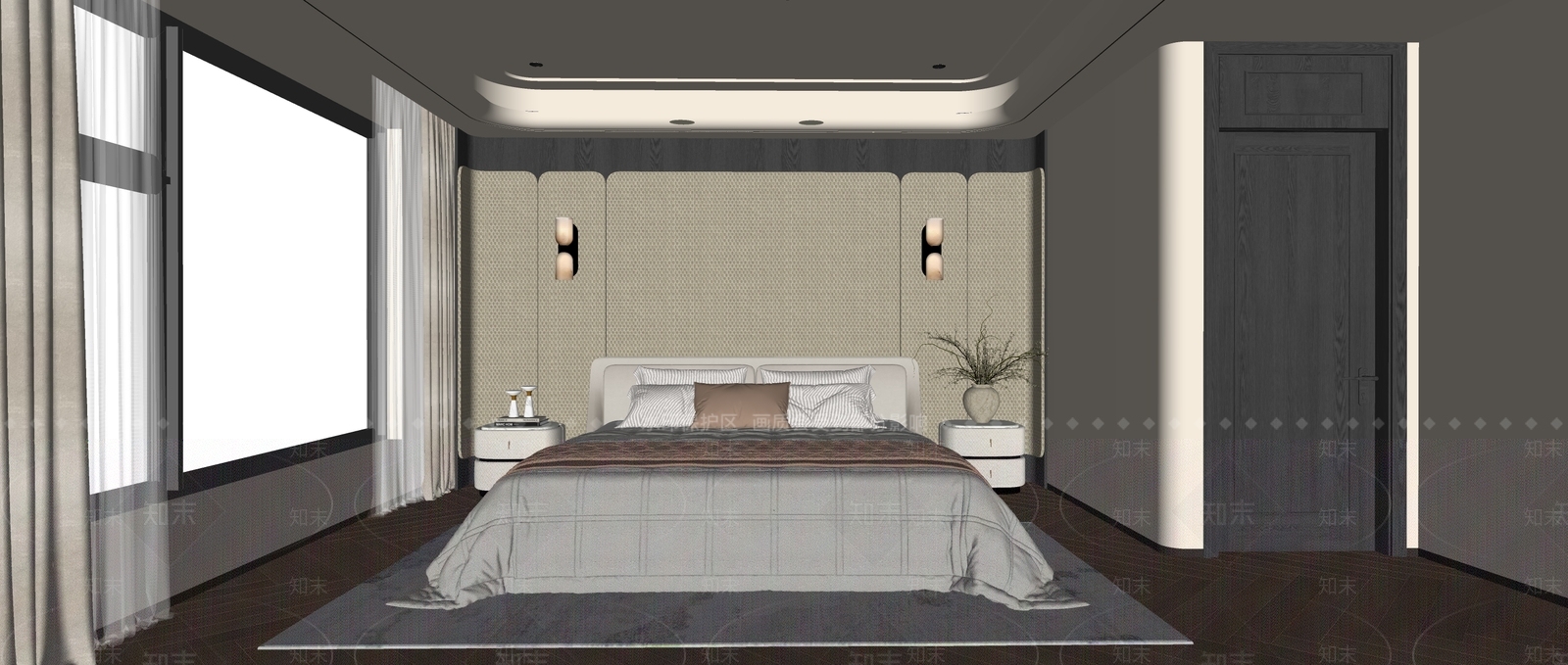 奶油风主卧SU模型下载【ID:1234319116】