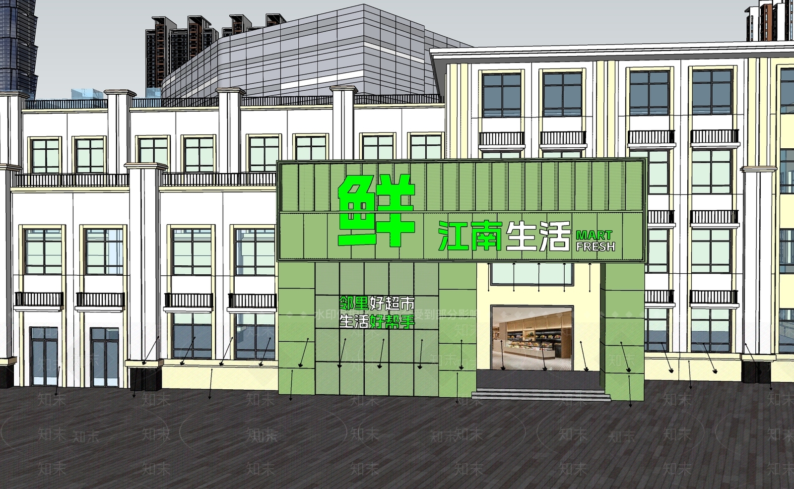现代超市SU模型下载【ID:1234320228】