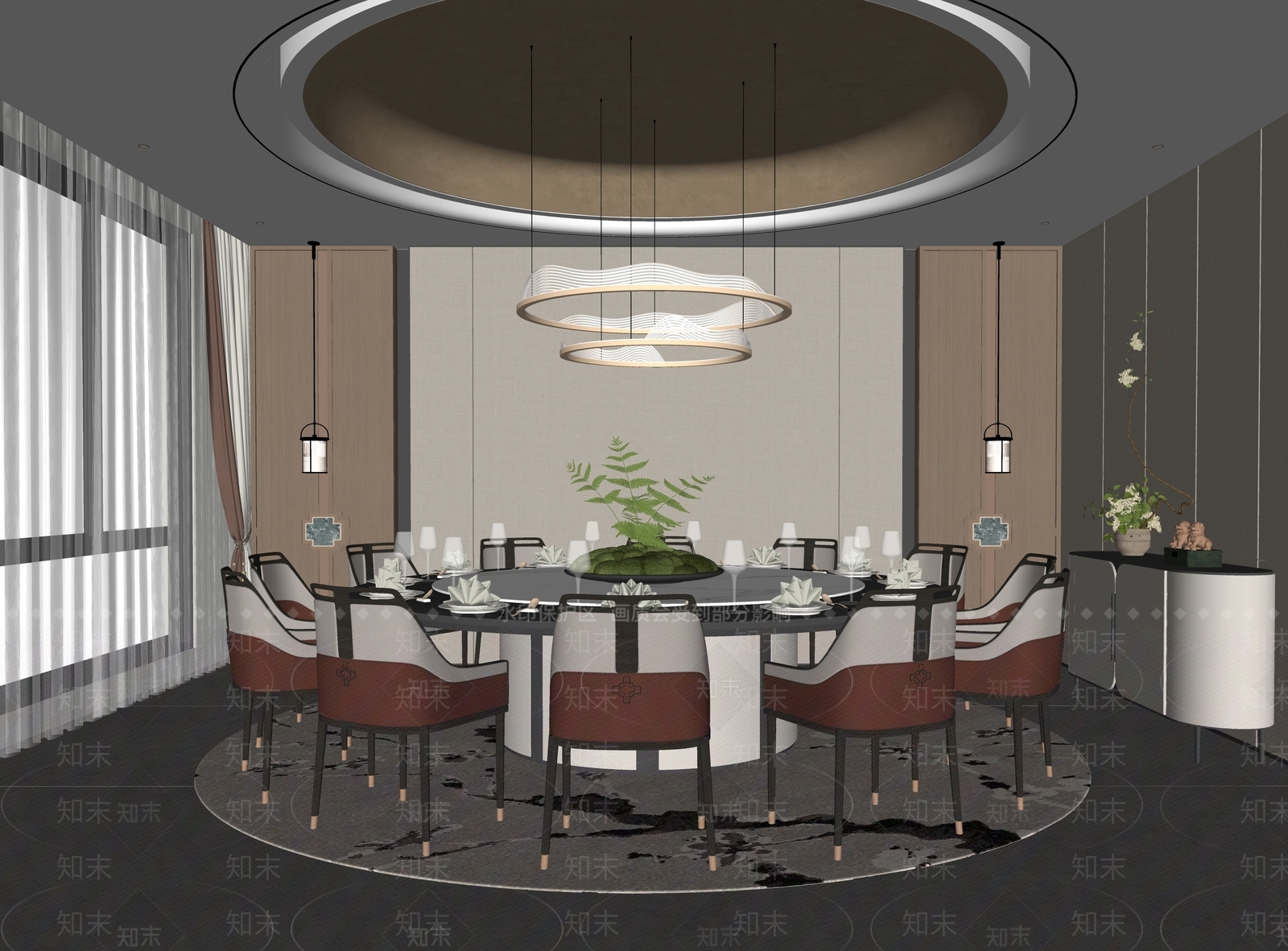 新中式包厢SU模型下载【ID:1234320802】