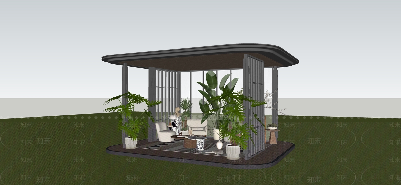 现代简约廊架SU模型下载【ID:1234322428】