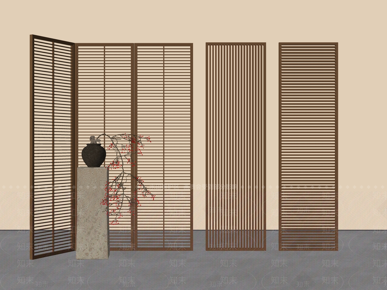 新中式隔断SU模型下载【ID:1234322867】