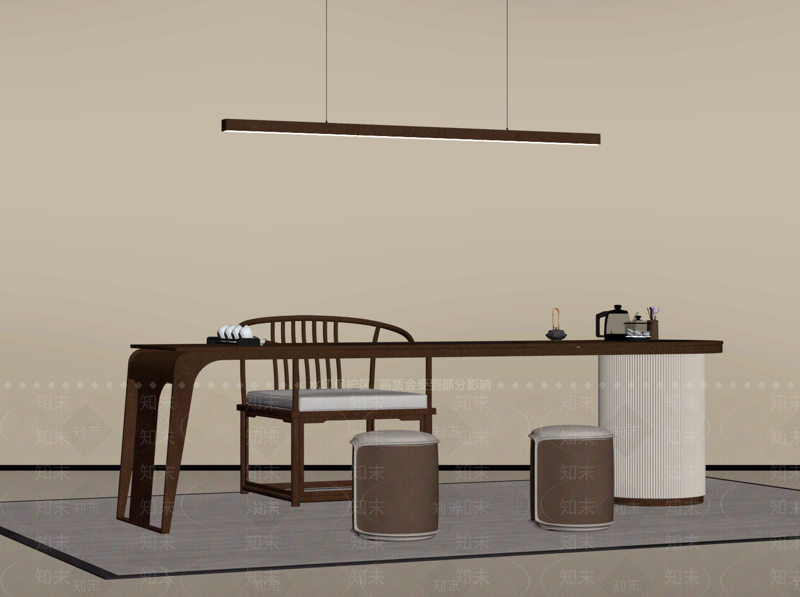 新中式茶桌椅3D模型下载【ID:1234324145】