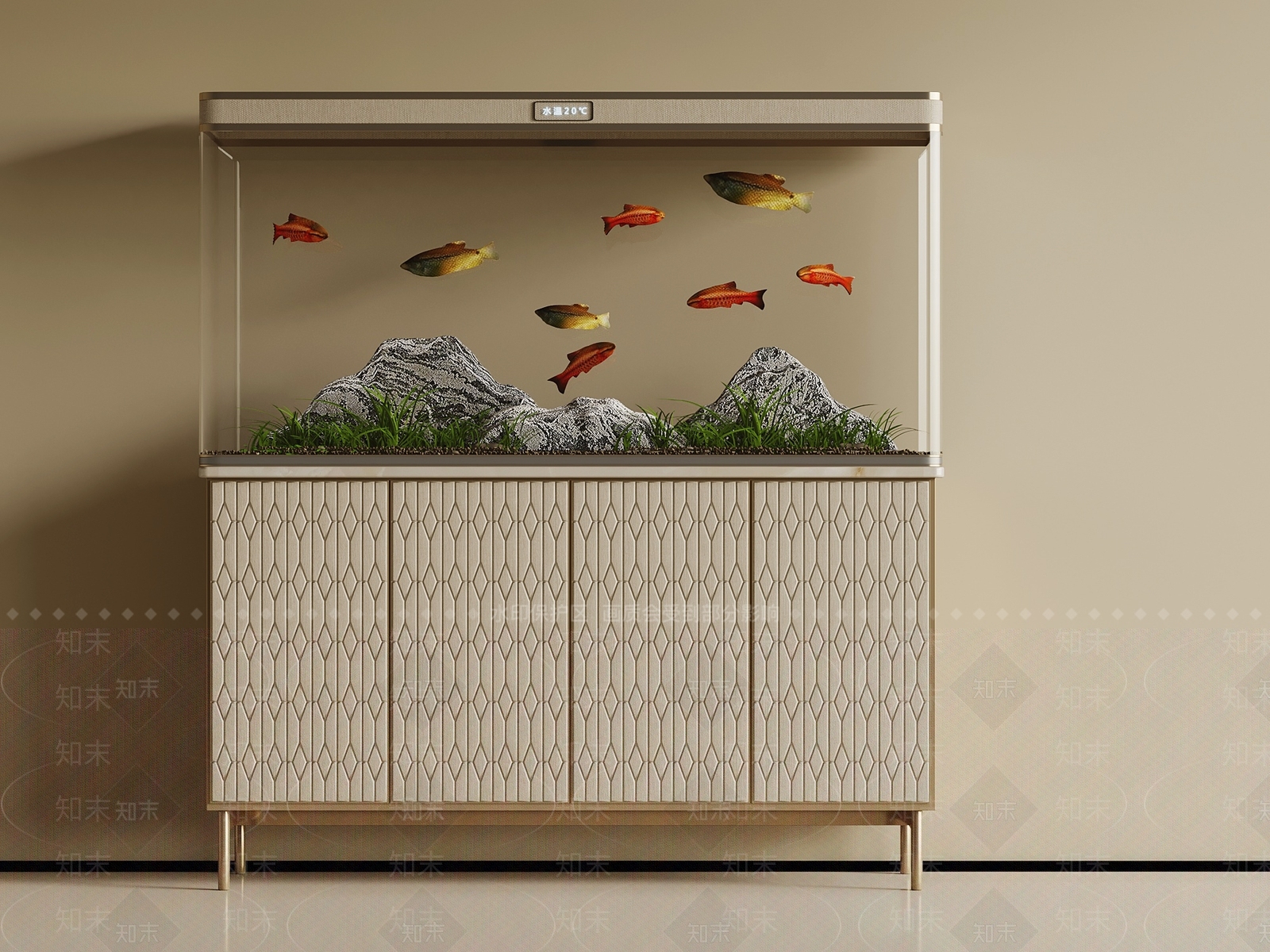 轻奢鱼缸3D模型渲染效果图