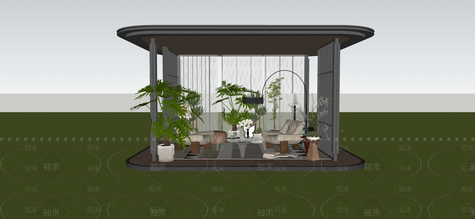 现代简约廊架空间SU模型下载【ID:1234324389】