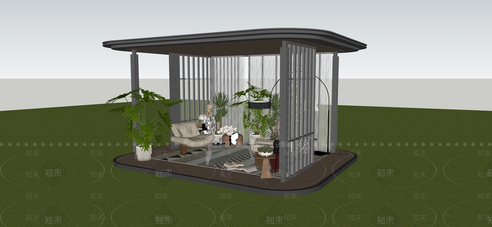 现代简约廊架空间SU模型下载【ID:1234324389】