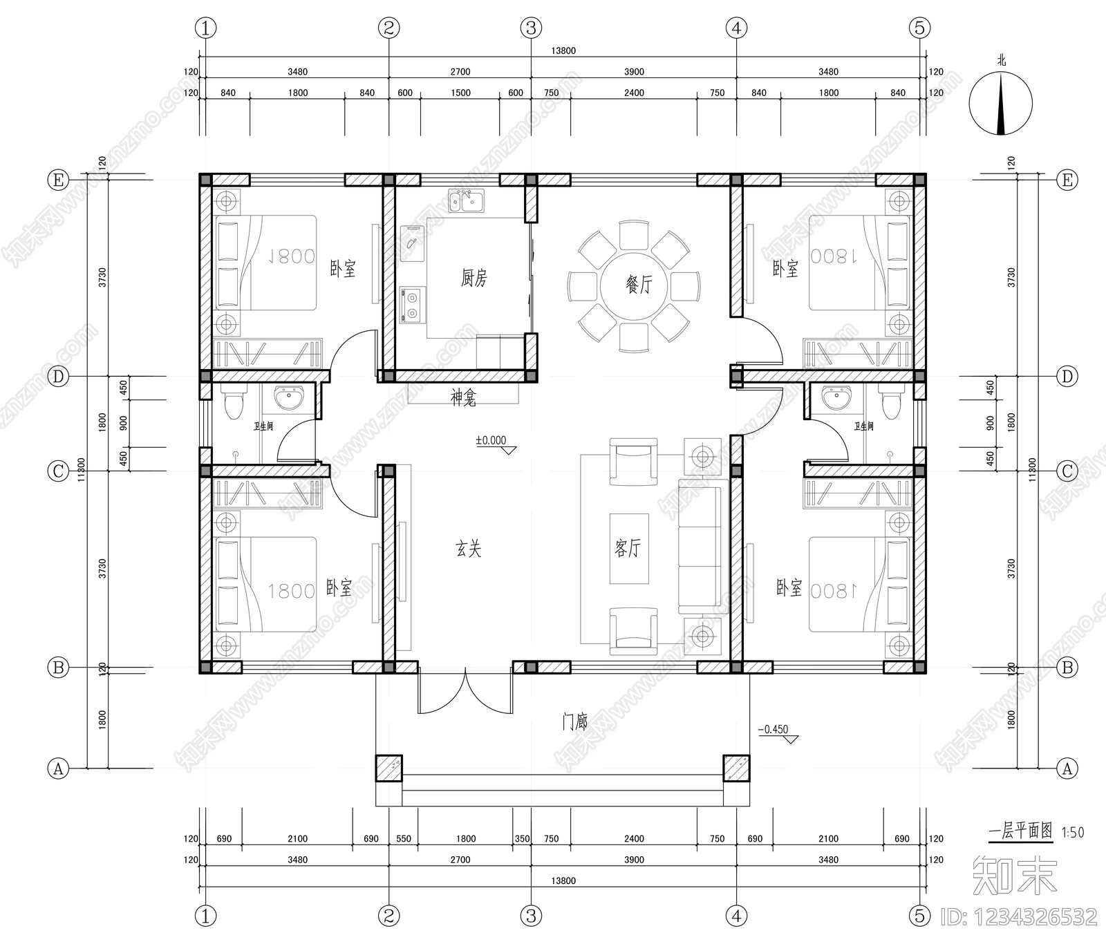 别墅建筑cad施工图下载【ID:1234326532】